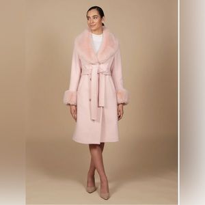 'Marlene' 100% Cashmere & Wool Coat With Faux Fur In Nero by Santinni London